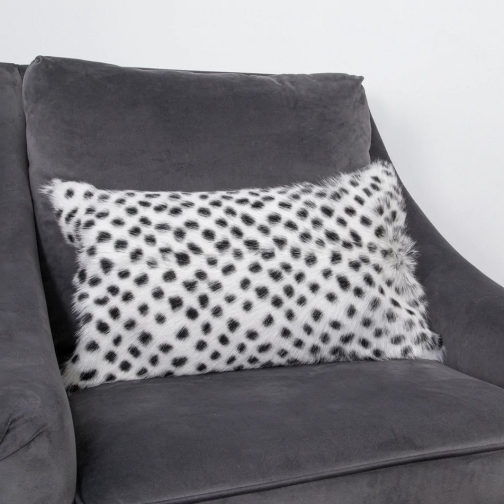 Jane Polka Dot Goatskin Bolster Cushion in Black